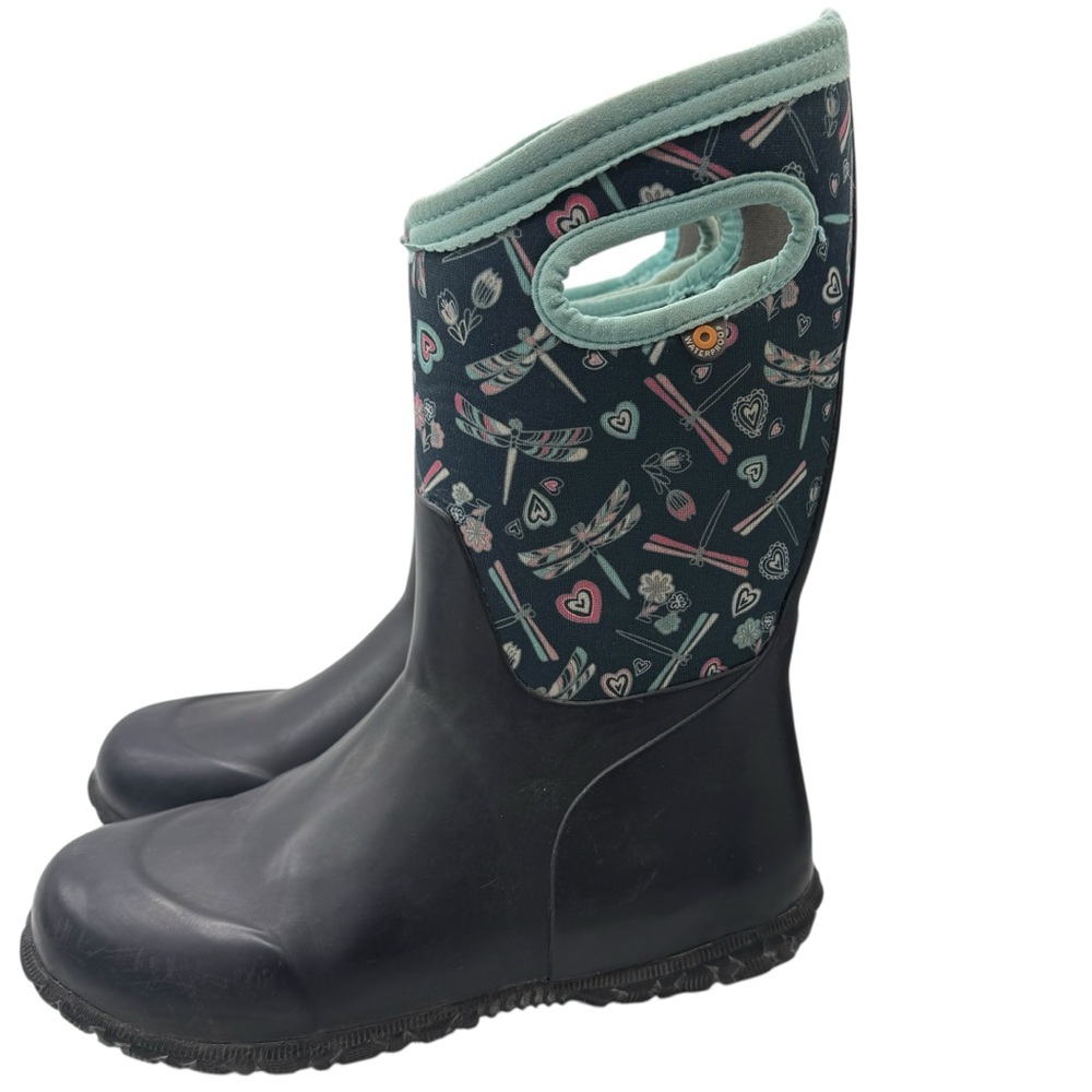 Bogs Youth Patterned Blue and Green Dragonfly Print Rain Boots - Size 4